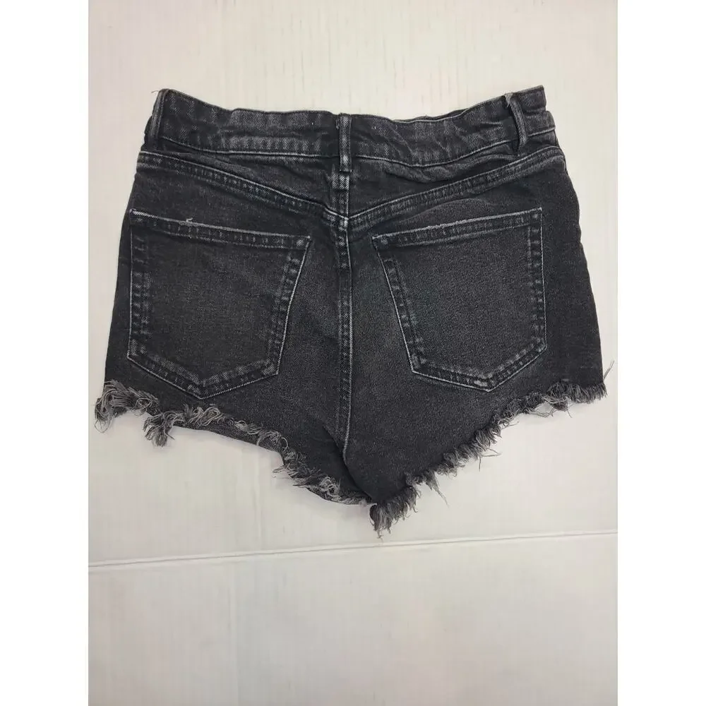 ZARA Denim Shorts Womens Size 6 Cut-off High Rise Stretch Charcoal Gray